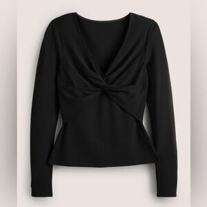 Boden Black Twist-Front Long Sleeve Top